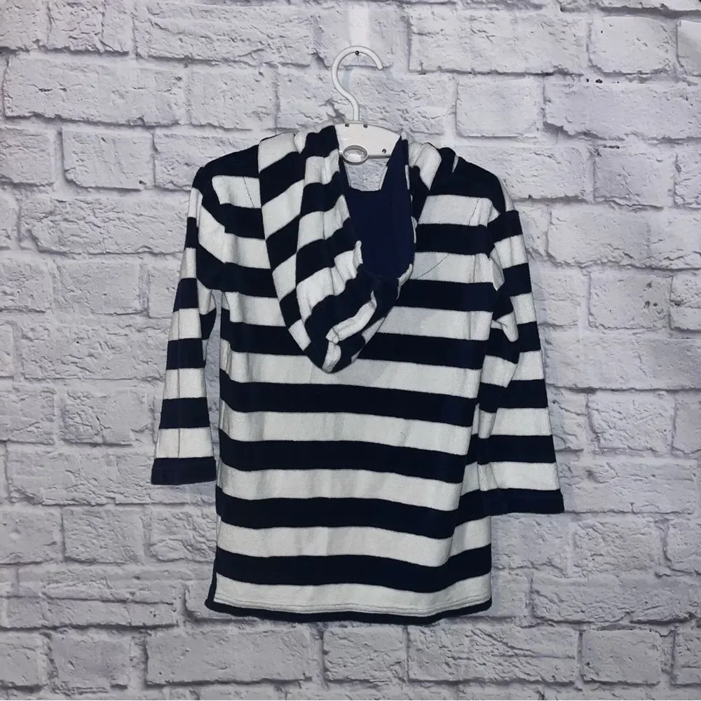 Lily and Dan kids swim hooded  cover up  blue white striped Boys or Girls XS 4-5